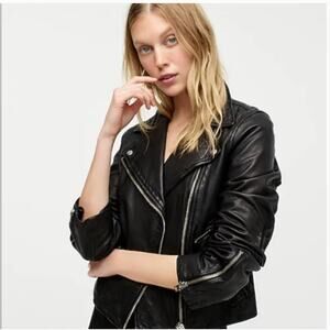 J.Crew Collection Washed Leather Motorcycle Jacket Black Women's Size XXL